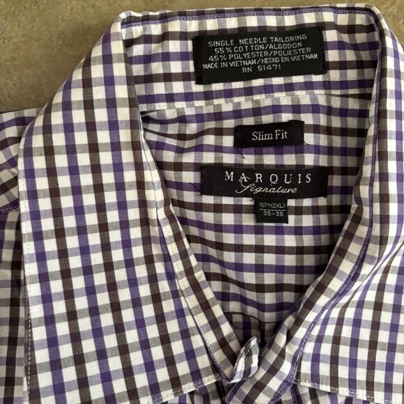 Marquis Signature Button Down Shirt Mens Size 2XL Collared Long Sleeve Purple - Picture 2 of 6